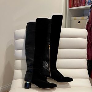 Michael Kors Black Leather Suede and Snake Skin Over the Knee Boots Size 8